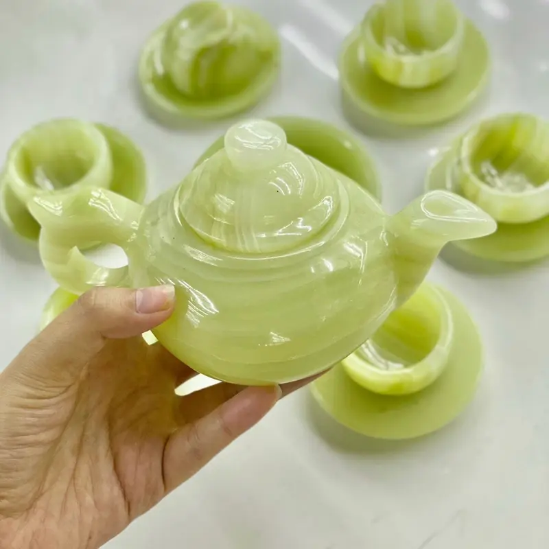 Bộ ấm chén trà đá ngọc onyx xanh 5