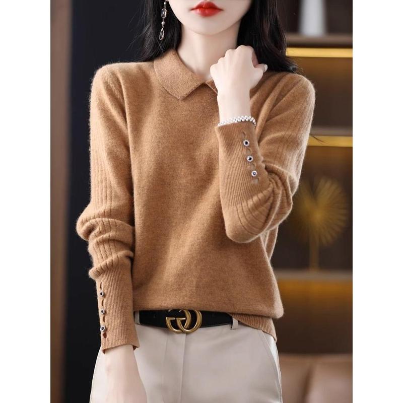 Áo Len Nữ, Thiết Kế Khoét Lỗ Vòng Bít Thời Trang, Bộ Sưu Tập Mùa Xuân 23, Màu Đỏ, Phong Cách Mới, Cổ Áo Búp Bê, Bó Sát, Thanh Lịch, Áo Lớp Nền 7