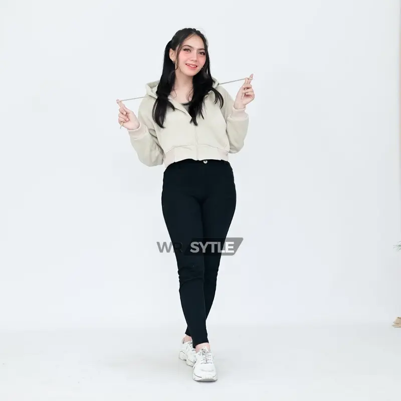 Wr Style Jaket Basic Hoodie Zipper Crop Polos Wanita Hodie Korean Style Atasan Wanita Terbaru Fleece Premium Sweater 3
