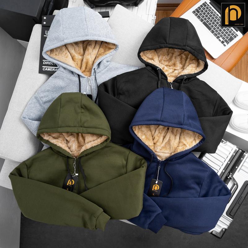 Áo khoác nỉ lót lông cừu nam nữ, áo khoác hoodi nam nữ phong cách thời trang Nhung Menswear