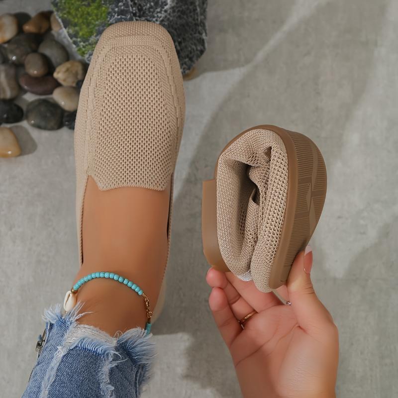 Women's flat shoes with one strap, breathable square head large size wide foot shoes, casual and light walking shoes for all seasons 7
