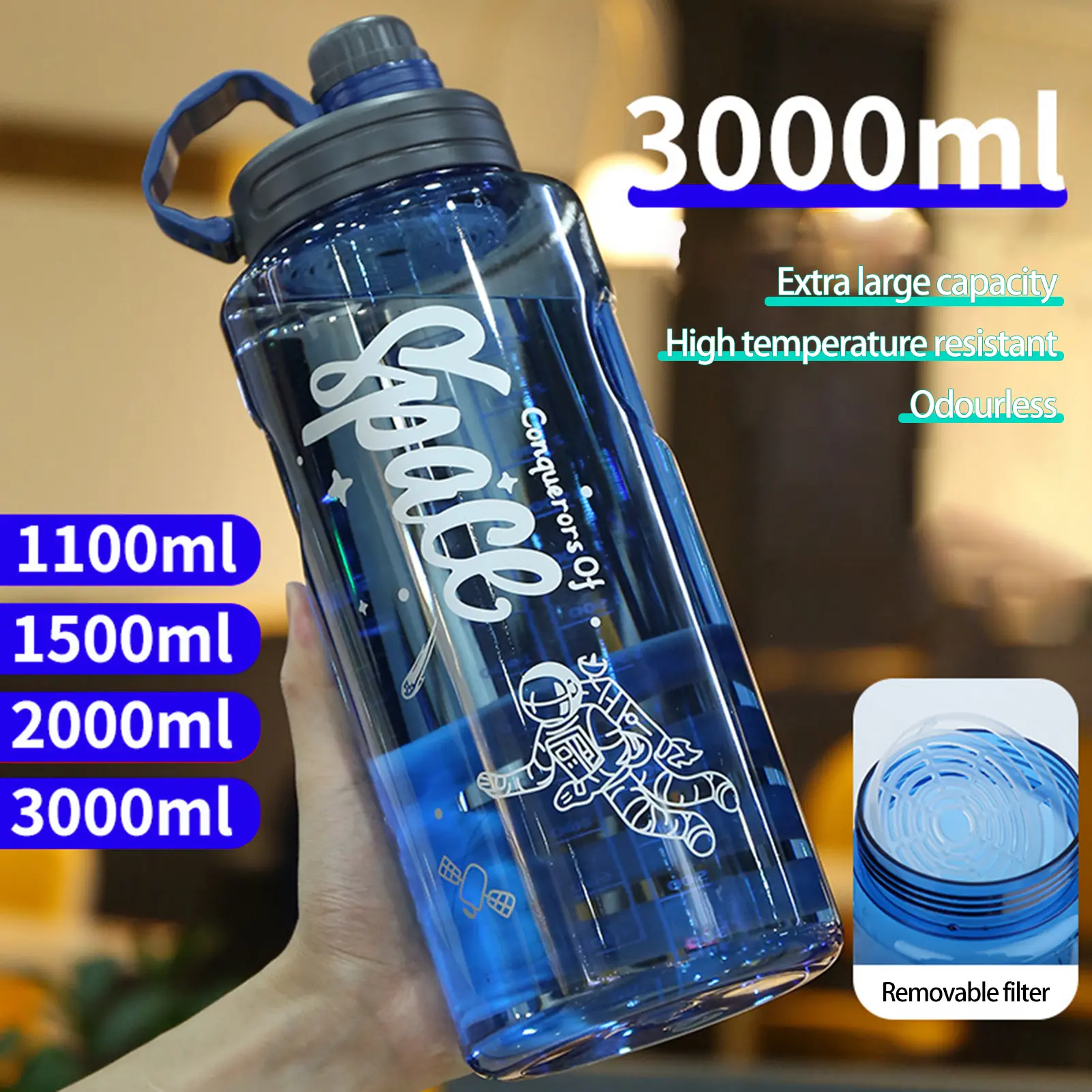 Bình Nước, Dung Tích 1100 / 1500 / 2000 / 3000ml, Chống Rơi, Chịu Nhiệt, Tặng Kèm Ống Hút, Thiết Kế Tạo Động Lực, Thích Hợp Cho Các Hoạt Động Ngoài Trời