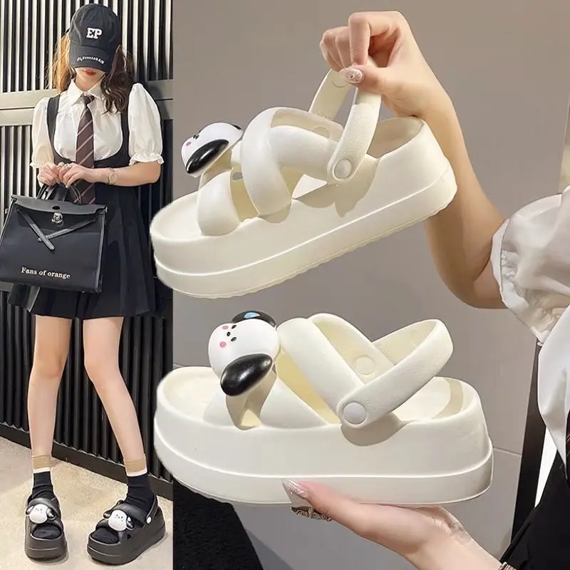 Dép Sandal gắn sticker HÌNH CÚN MÈO chất eva siêu bền nâng 5cm chiều cao 0