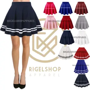 Rok Mini Skirt Korea Wanita List Putih Hitam Slim-fitting A-Line Panjang Pendek Scuba