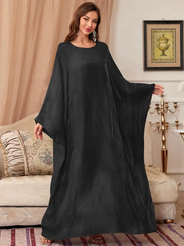 Women's Solid Batwing Sleeve Dress, Abaya for Women, Elegant Modest Maxi Dress for Vacation Holiday Party, Clothes for All Seasons, Green Dress Girl, Bridal Abaya, Posh Clothes Women, Dresses for Women, Vacation Dresses 3