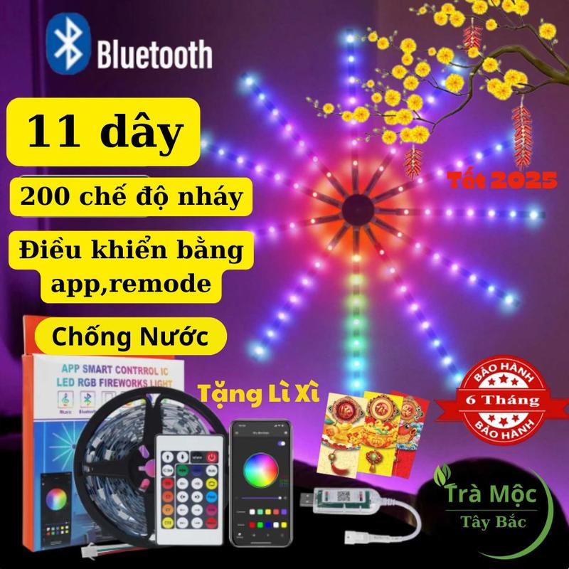 Đèn led pháo hoa thông minh TẶNG Lì Xì - điều khiển bằng điện thoại và remote dây đèn led pháo hoa trang trí 16 triệu màu RGB nháy theo nhạc ,11 tia. 200 chế độ có điều khiển từ xa Trang trí tết noel 2025 đẹp mắt led phá hoa - bảo hành 6 tháng