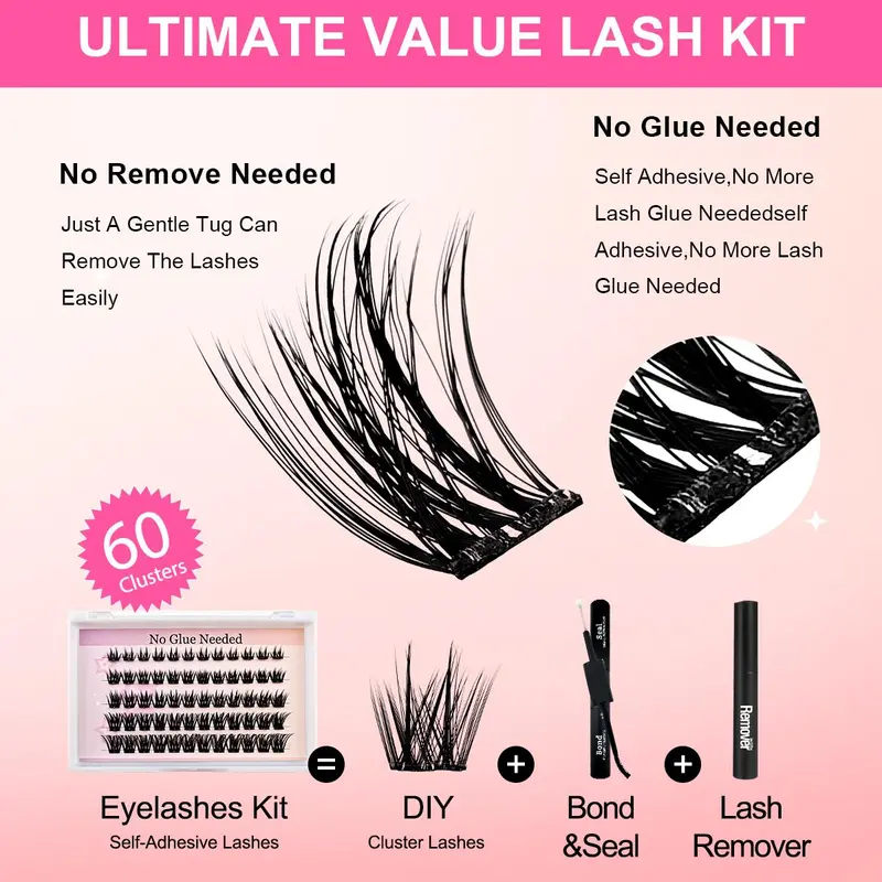 Self Adhesive False Eyelash, Natural Look Fake Eyelash for Extensions, Eye Makeup Product, Professional Eye Makeup Accessories, Cosmetic, False Eyelashes Set, Eyelash Extension Kit, DIY Eyelash Extensions, DIY Eyelash Clusters, Individual Eyelash Bundles 2