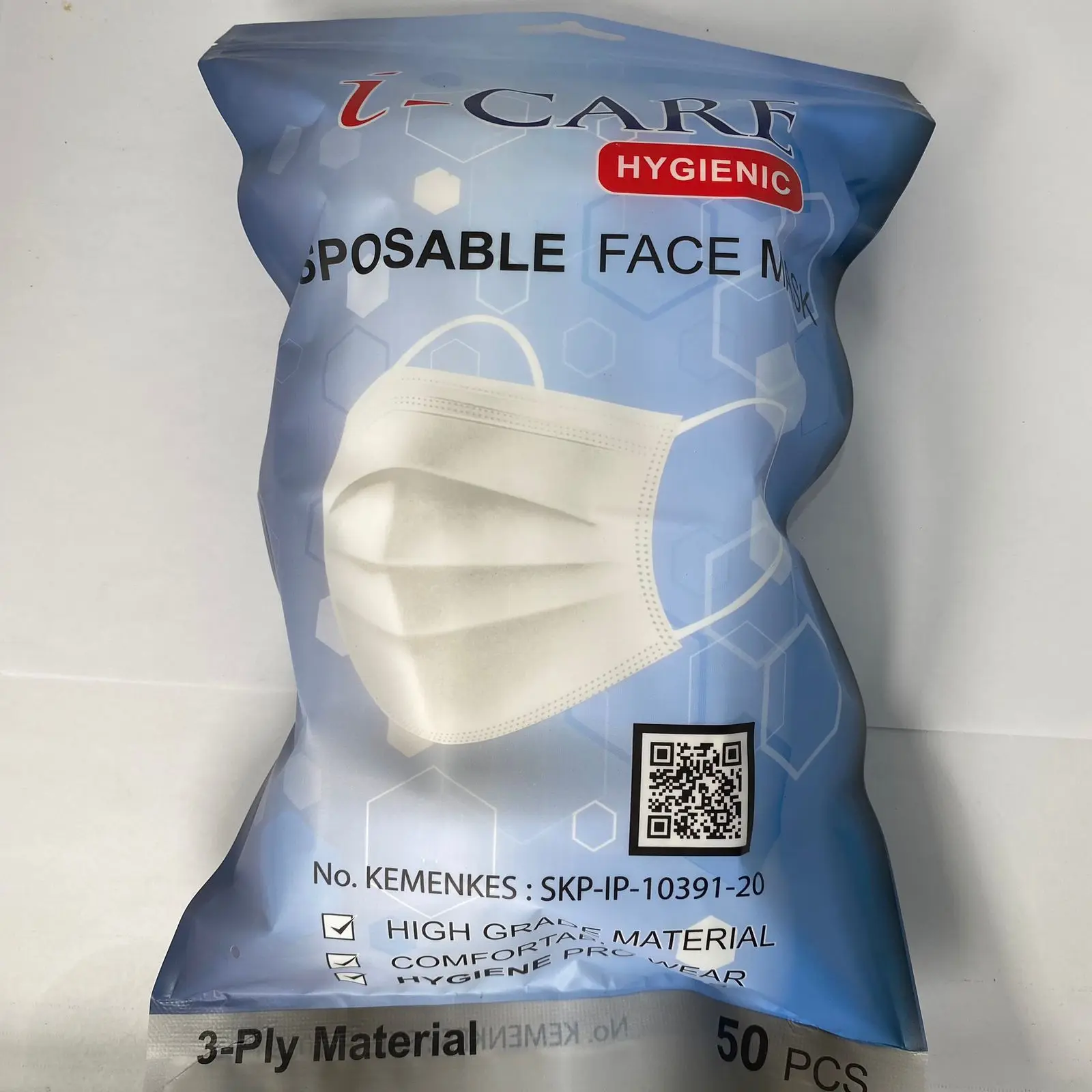 I-Care Masker Mulut Earloop Beragam Warna 3PLY 1 Box Paket Isi 50pcs Sachet Ziplock untuk Dewasa & Remaja dengan Filtrasi Sampai 95% Anti Debu Bakteri Polusi
