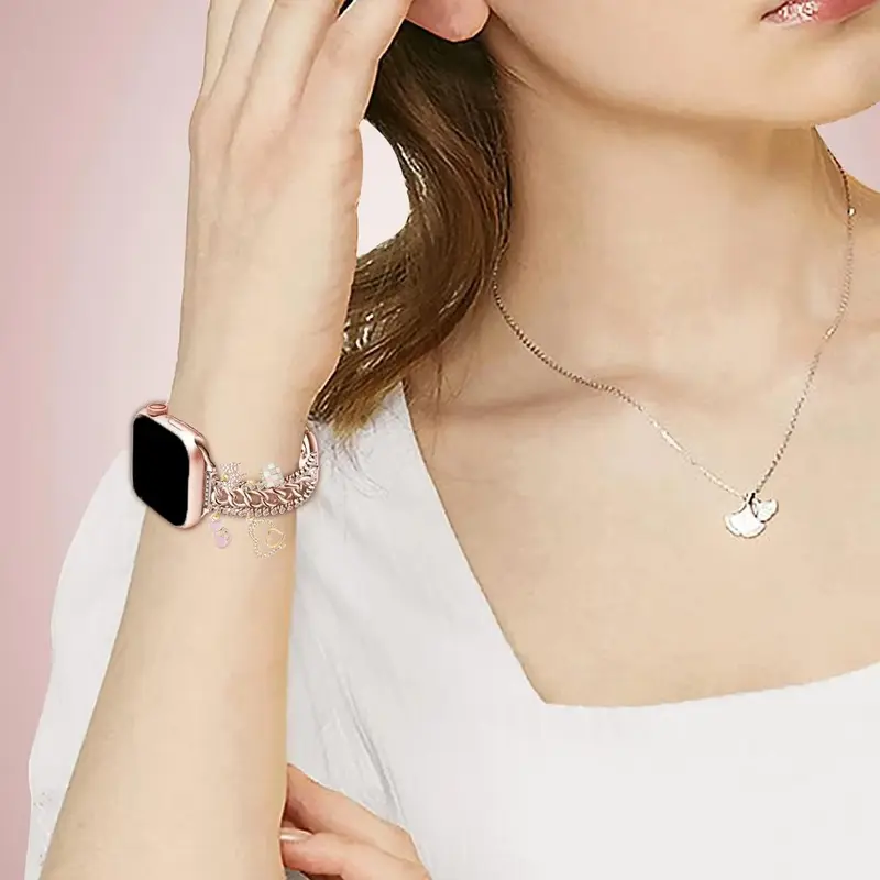 Fashionable Metal Watch Band, Watch Band with Apple Watch Accessories Charms for iWatch Series 10 9 8 7 6 5 4 3 2 1 SE, Watch Accessories, Wearable 4