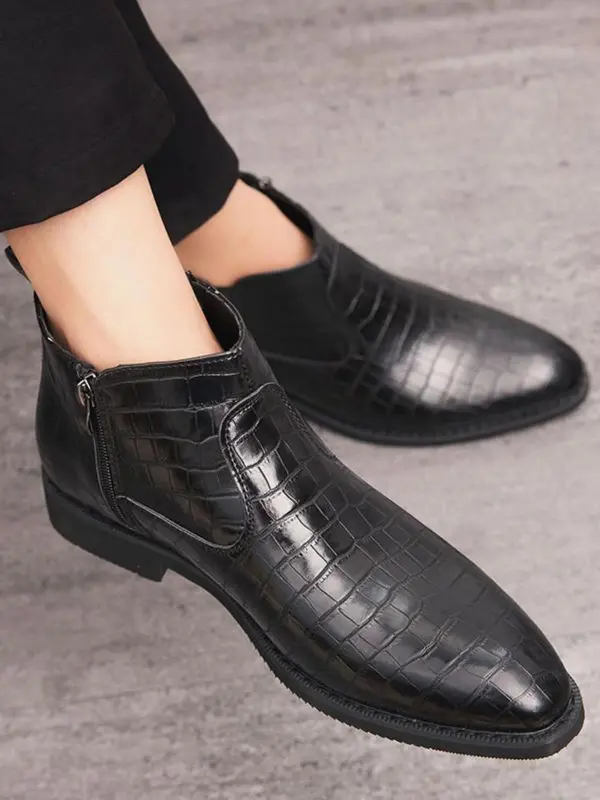 Men's Fashionable Crocodile Embossed Zipper Design Boots, Casual Comfortable Ankle Boots for Daily Wear, Business Style Boots for Party, Daily Clothing Decor 1