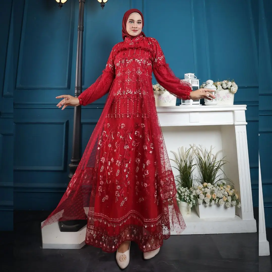 RAISHA-Jeehan  Dress/ gamis/ Gaun Pesta Wanita Muslim Untuk  Lebaran, Wisuda, Kondangan full tile  brokat simple tebal dan mewah