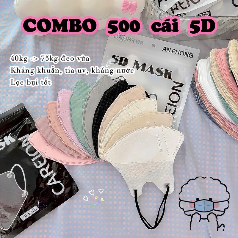 COMBO 500 cái khẩu trang 5D tone màu PASTEL được mix màu ( 40kg - 75kg ) khẩu trang 5D AN PHONG MÀU THÁI LAN, chống nắng, chống nước, chống tia uv, Phụ Kiện Accessories cho Nam và Nữ Women khautrang Móc Khoá