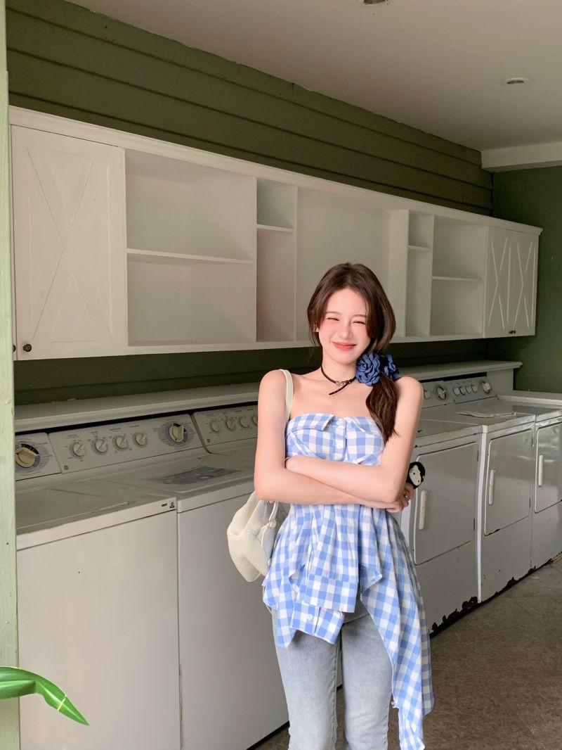 Product Introduction of Áo Ống Lưng Đẹp Trễ Vai, Áo Sơ Mi Kẻ Sọc, Phong Cách Gợi Cảm, Hàng Mới Về Mùa Hè, Bất Đối Xứng, Cô Gái Nóng Bỏng, Có Khóa Kéo, Áo Chui Đầu, Dành Cho Nữ 10
