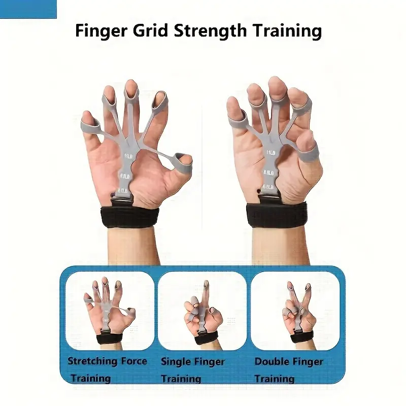 1pc Adjustable Silicone Finger Grip Strengthener - Portable Hand Exerciser with Resistance Bands for Muscle Training, Flexibility & Recovery - Black 3