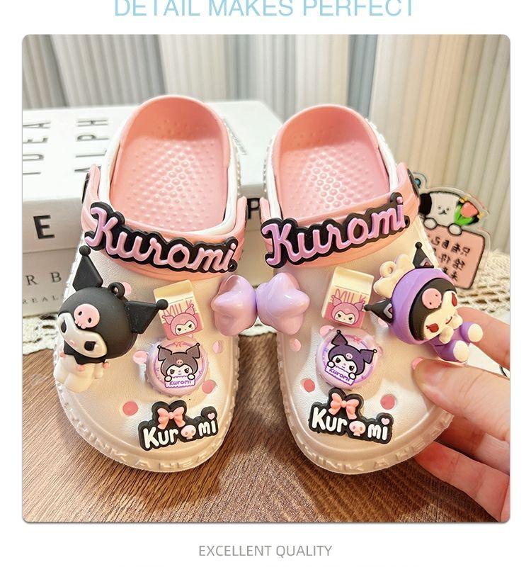 Product Introduction of Kuromi children's internet famous slippers, cool shoes, girls' hole shoes, funny girls' Kuromi fans, anti slip summer women's swimming one piece FNI6 10