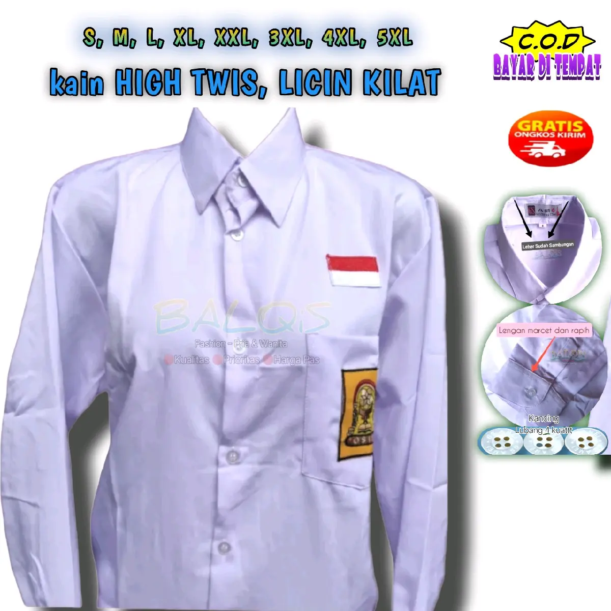 ameL Seragam SMP High Twis Elment Licin Mengkilat | Pria Wanita Baju Kemeja Panjang Sekolah Wearpack Safety Katun