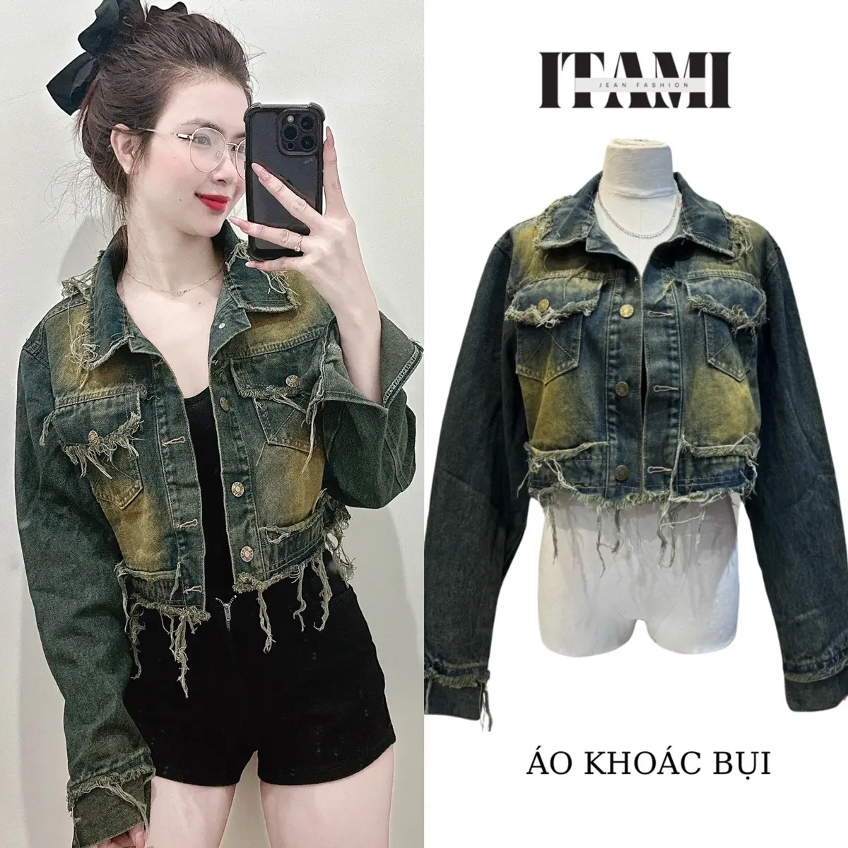 [101] ÁO KHOÁC JEAN NỮ FORM LỬNG TUA RUA, CÓ TÚI, ÁNH BỤI VÀNG - WOMEN, JEANS FASHION