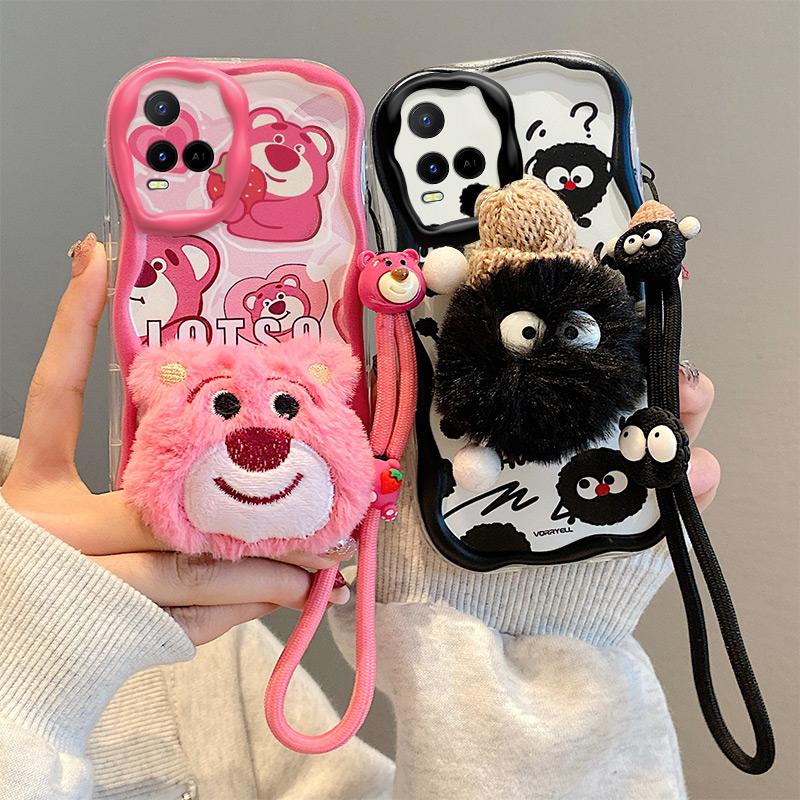 Ốp Mềm Silicon, Dành Cho VIVO Y21 Và Y21S, Thiết Kế Cạnh Gelombang Kem, Ốp Điện Thoại Nhồi Bông Dễ Thương, Hình Chó Pacha Dây Đeo Dâu Tây Gấu Winnie, Quả Cầu Than, Tương Thích Với VIVO Y33S Và Y33T, Kèm dây buộc Bện