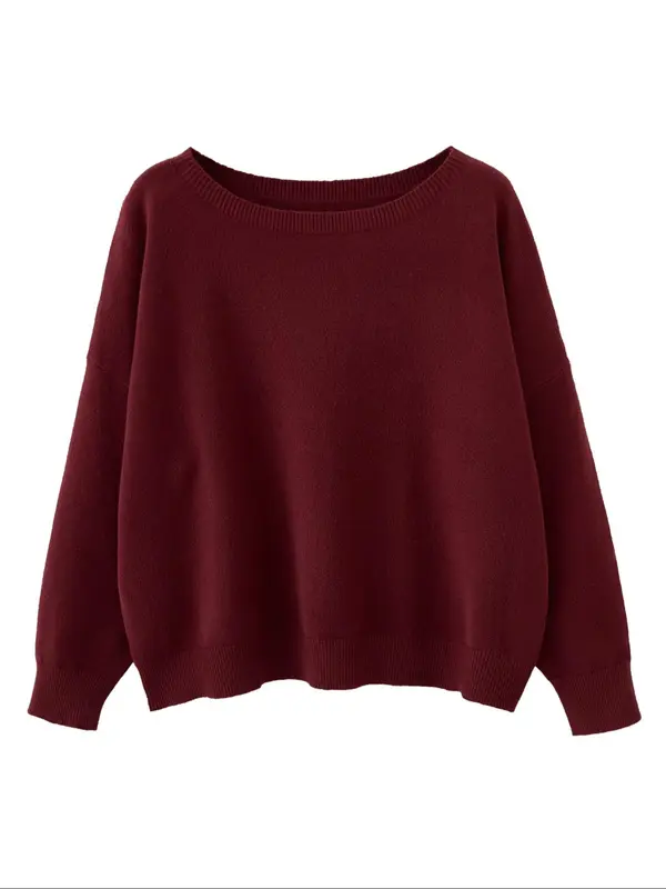 【Plus Size】 Solid Drop Shoulder Sweater, Casual Long Sleeve Scoop Neck Jumper for Fall & Winter, Women's Clothing for Daily Wear, Plus Size Clothing, Womenswear, Lady Tops 2
