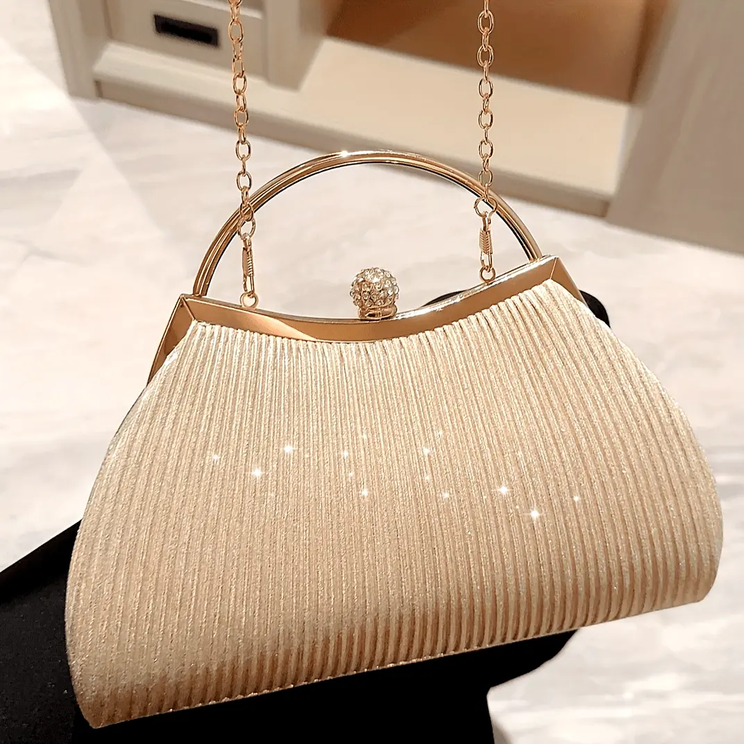 Fashionable Sequins Dinner Clutch-Elegant Metal Chain Design, Suitable for Weddings, Dances and Festivals
