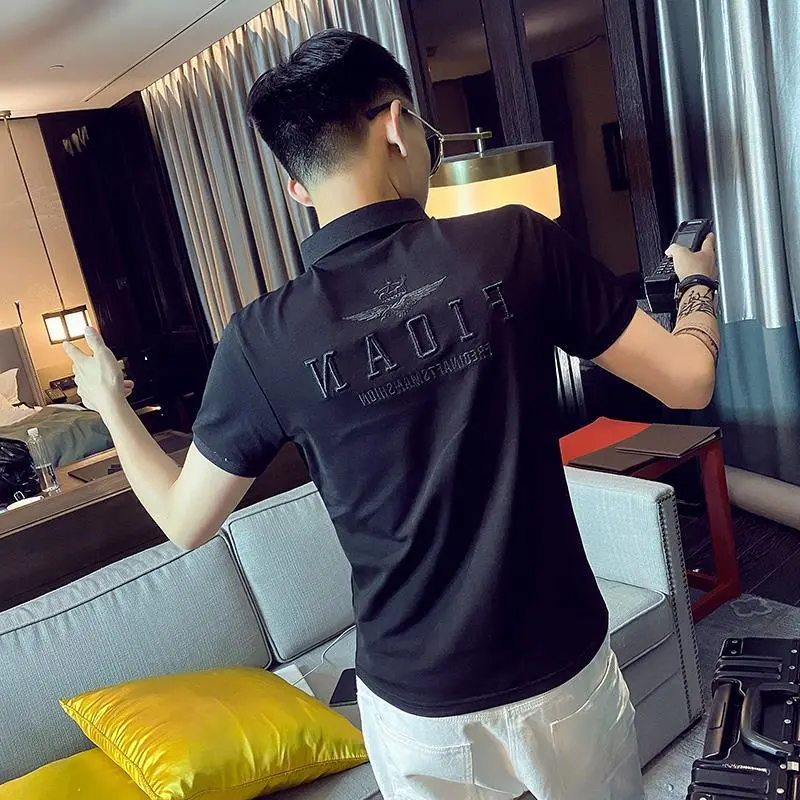 Áo Polo Thêu, Áo Thun Ngắn Tay, Dáng Ôm, Dành Cho Nam Giới, Hợp Xu hướng, Áo Thun Chàng Trai Thông Minh, Cổ Áo Sơ Mi