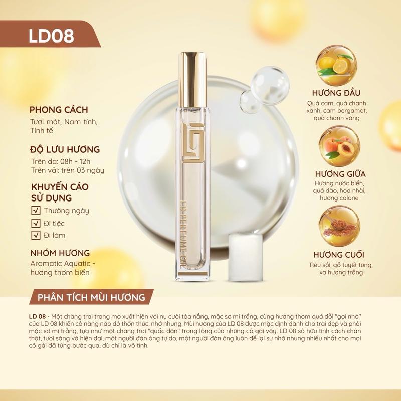 LD 08 - LD - TINH DẦU NƯỚC HOA CHO MAN - WOMAN - Nước Hoa Nam NỮ UNSEX - dung tích 12ml - LD PERFUME OIL - size Du Lịch sử dụng 2 tháng - Thơm - LD Nước Hoa Nam Nữ Mỹ Phẩm Women Cosmetic