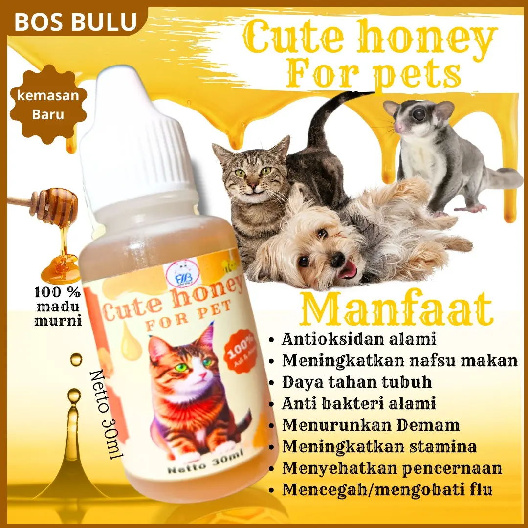 cute honey madu vitamin nafsu makan daya tahan tubuh kucing 30ml