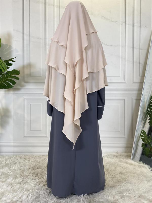 Summer Women's Solid Tiered Layer Khimar, New Fashion Long Khimar for Daily Wear, Casual Trendy Soft Comfortable Khimar Instant Hijabs for Women, Arabic Clothing Instant Hijab Accessories, Modest Muslim Clothing 4