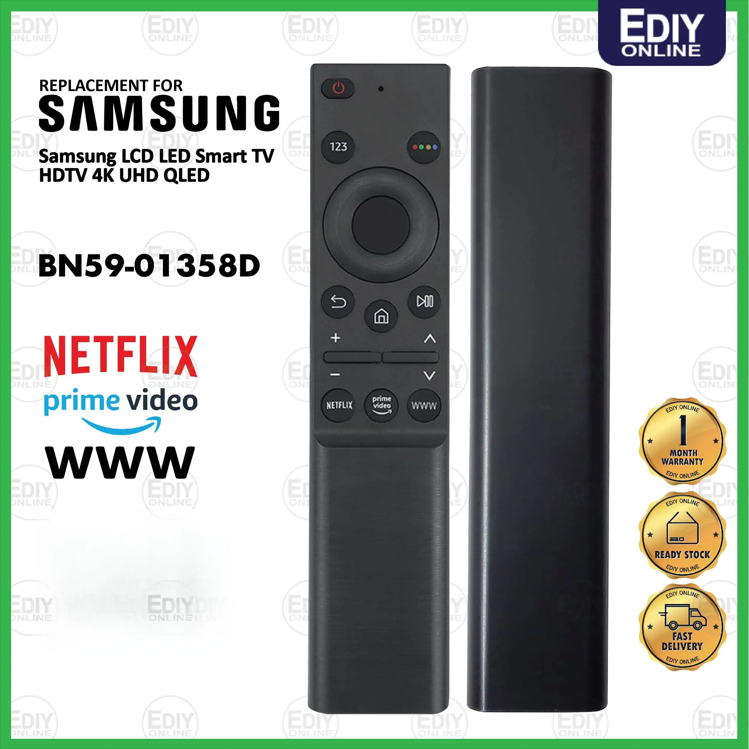 REPLACEMENT FOR SAMSUNG BN59-01358D REMOTE CONTROL NETFLIX prime video 4K UHD Smart TV BN59-01312A BN59-01266A UN43RU7100