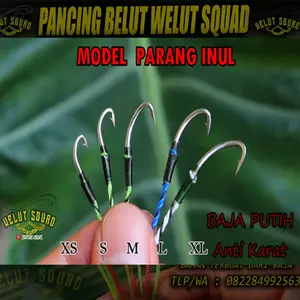 WELUT SQUAD Pancing Belut Model Inul Siap Pakai Senar 3 Lapis Baja Putih Anti Karat XS S M L XL