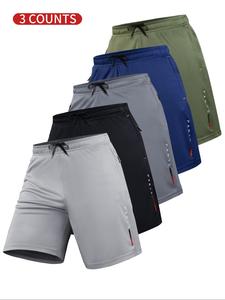 Men's Letter Print Zipper Pocket Elastic Waist Shorts, Regular Fit Casual Breathable Quick Drying Shorts for Outdoor Gym Workout Running, Men's Bottoms for All Seasons