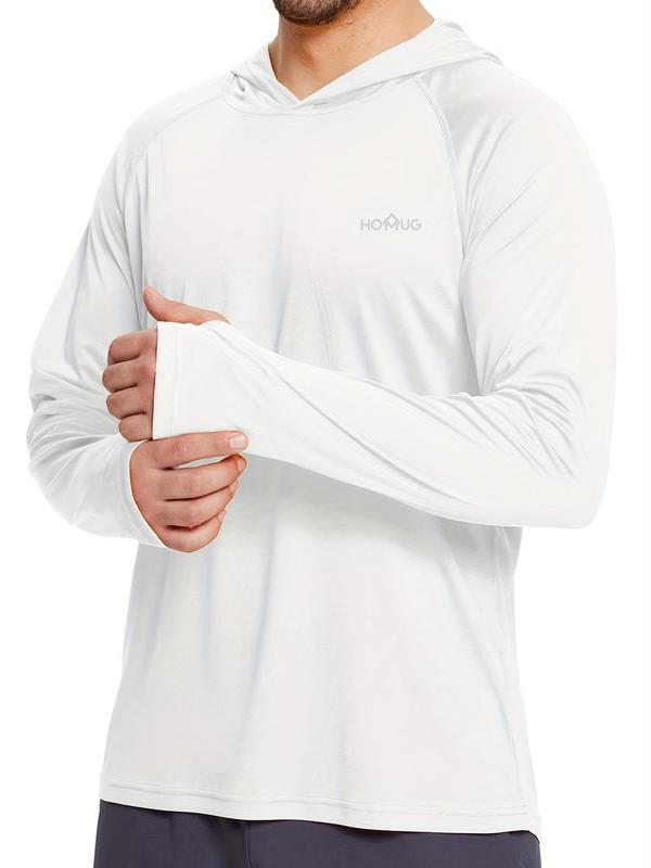 Men's Loose Letter Print Long Sleeve Hooded Rashguard, Quick Dry Lightweight Sun Protection Thumb Holes Top for Outdoor Activities, Men's Sport & Outdoor Clothing for Fall & Winter, Gym Tops 4