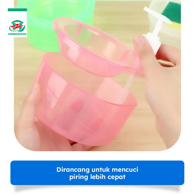 Hongzhuo Tempat Sabun Cair Cuci Piring Bentuk Bulat Soap Pump Dispenser 2in1 1000ml + Sponge 2