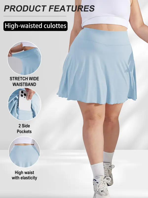 【Plus Size】 Solid High Waist Skort, Regular Fit Casual Comfort Minimalist Basic Pocket A Line Skirt for Daily Wear, Women's Bottoms for Summer, 2 in 1 Skirtswomen, Clothing 7