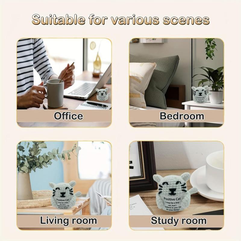 Product Introduction of Positive Cat Crochet Kit, 2 Counts/set Cute Crochet Kit with Positive Card, DIY Handmade Knitting Toy for Birthday Holiday Party 5