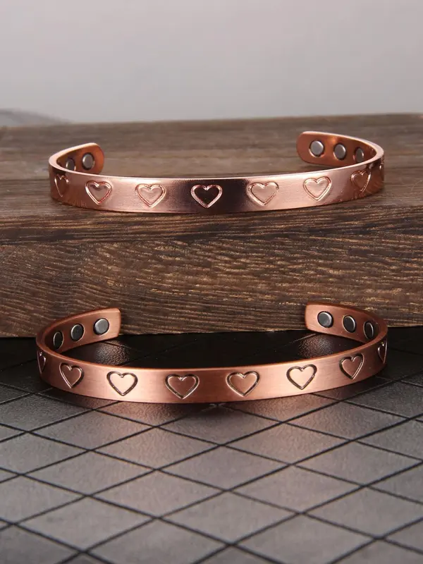 Women's Street Trend Heart Design Cuff Bangle Bracelet, Trendy Vintage Matching Bracelet, Chic Retro Jewelry As Gift for Girlfriend, Valentine's Day, Gift 4
