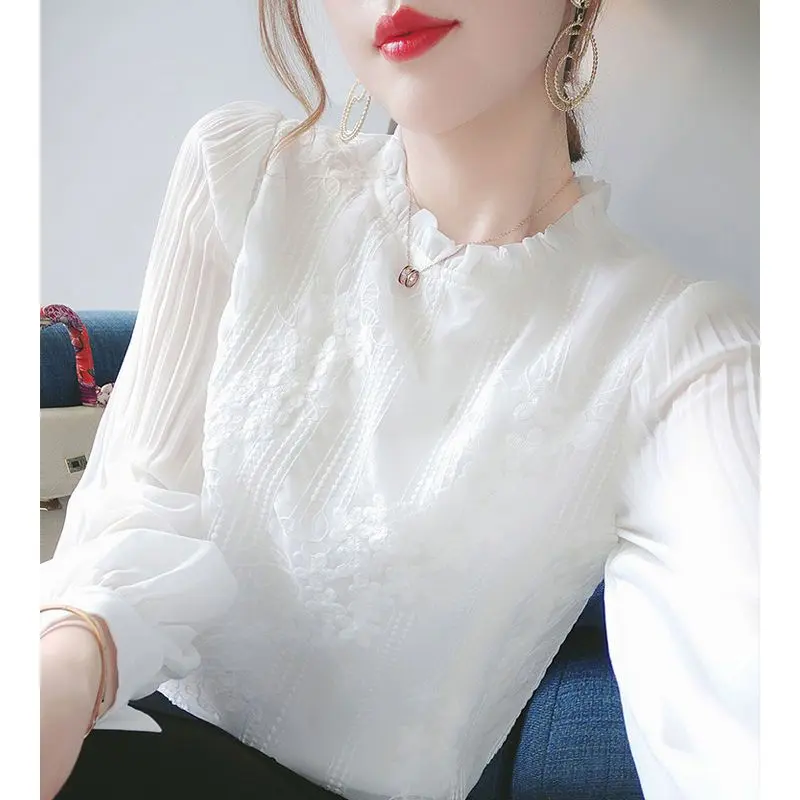 Áo Sơ Mi Voan Hàng Đầu, Thanh Lịch Và Quyến Rũ, Thêu Selvedge Dây, Dễ Phối Đồ, Áo Sơ Mi Nhỏ Hàng Mới Về Mùa Xuân Và Mùa Thu 2024