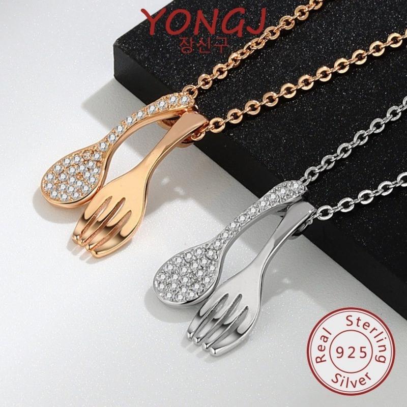 Product Introduction of New Fashion 925 Silver Diamond Spoon Fork Necklace for Women 21