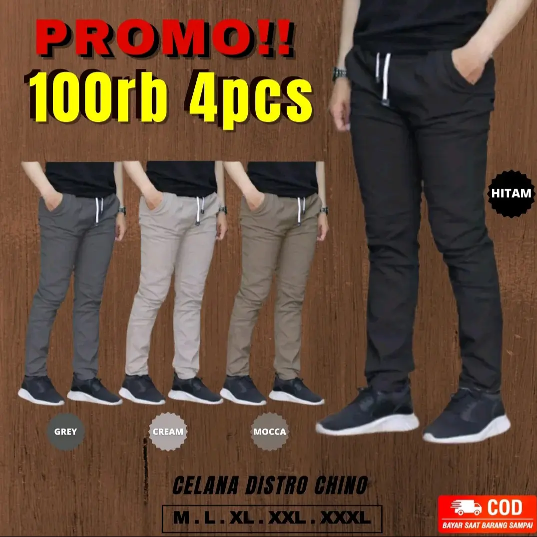 CELANA CHINO PANJANG RIP 100 DAPAT 4 PCS , Slim-fitting