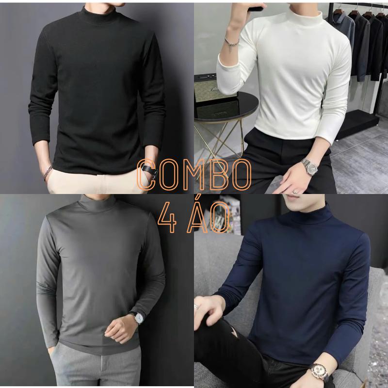 COMBO 2 3 ,4 - Áo giữ nhiệt lót nỉ trơn - cổ cao 3cm - Size từ 45 đến 90kg - Tfm