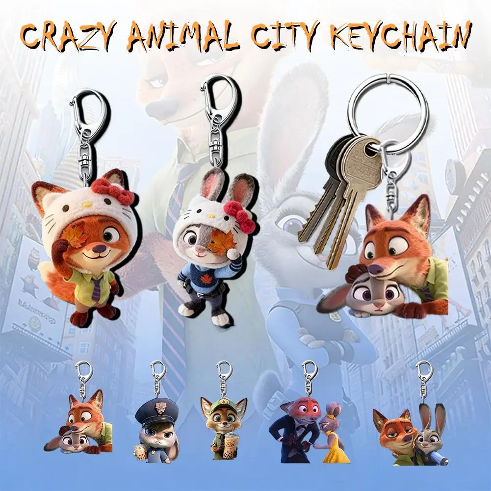 Cartoon Couple Keychain, Zootopia Judy And Nick Acrylic Bag Charm ...