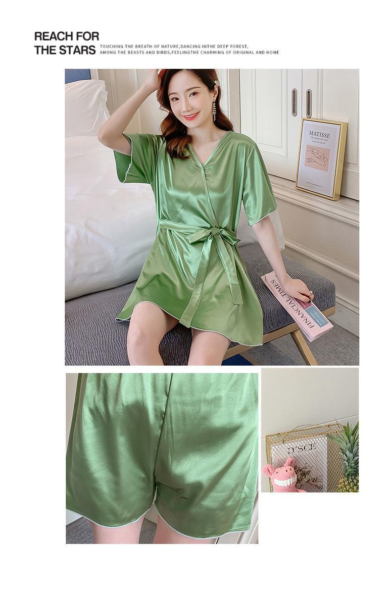 Product Introduction of Pajama women's summer short sleeved two-piece set, ice silk sweet Japanese style can be worn outside, spring and autumn home clothes, summer imitation silk Nightwear Womenswear Lingerie Loungewear Homewear Pjs Basic Minimalist 22
