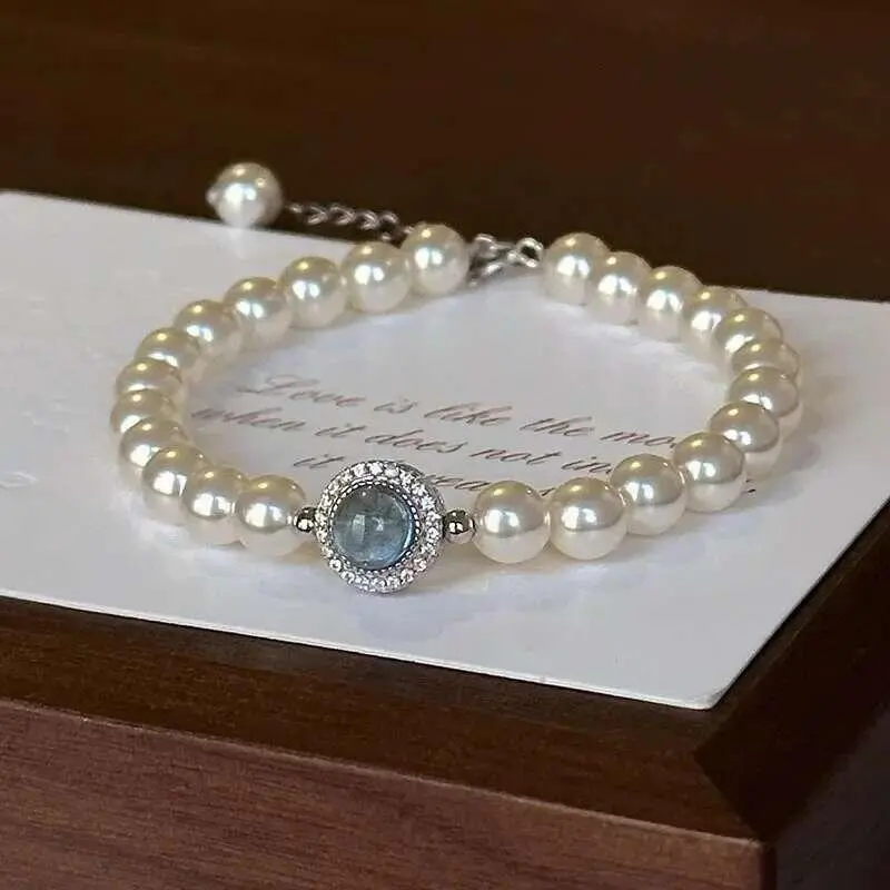Sterg Sier Pearl Bracelet For Women French Designer Blue Crystal Charm Bracelets Fashion Party Wedding Jewelry
