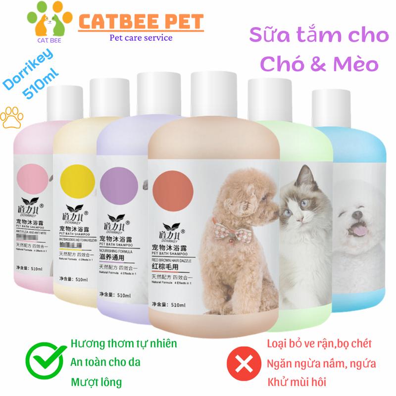 Dorrikey Sữa Tắm Chó Mèo Vàng Cam 510ml - Dầu Gội Làm Sạch Sâu Khử Mùi Ngứa Lông Mềm Mượt An Toàn Cho Da Hương Thơm Tự Nhiên