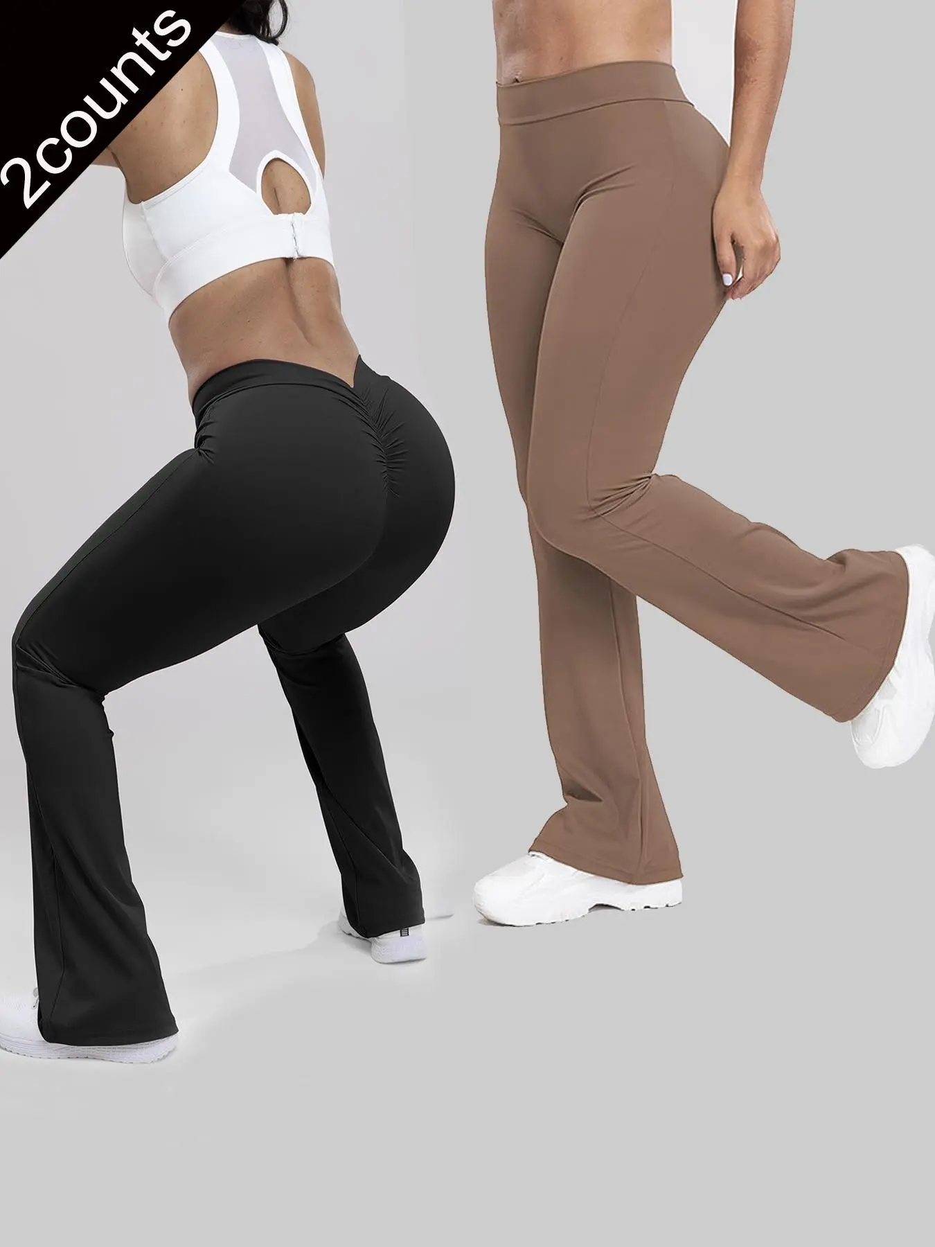 Women's Solid High Waist Flare Leg Sports Pants, Casual Comfy Bell Bottom Trousers for Yoga Gym Workout Running, Ladies Sportswear for All Seasons
