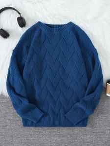 メンズカジュアルフィットラウンドネックスウェットシャツ秋冬用、トレンディな日本製ニット服、カップル向けの多用途長袖トップス