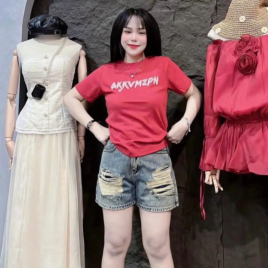 | A242| - áo thun nữ dáng babytee from vừa [ AKKVMZPN] chất thun borrip co giãn 4 chiều, mềm mịn , dưới 62kg, Cổ Tròn Women Top Nhung