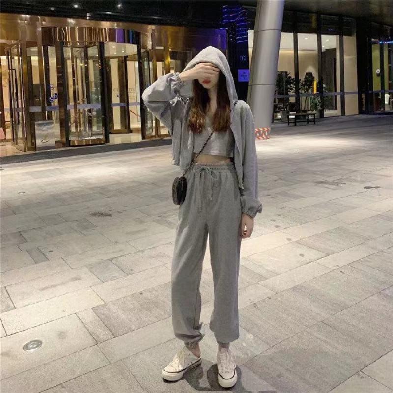 Bộ Đồ Ba Mảnh, Phong Cách Hàn Quốc Mới Mùa Xuân Và Mùa Thu, Phong Cách Preppy Đường Phố Ngọt Ngào Bộ Đồ Thể Thao Thời Trang Thường Ngày Dáng Rộng Rãi, Dành Cho Nữ 8