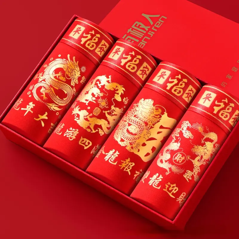 LEBANG Red Men Underwear Plus Size L-6XL Men Boxer Shorts New Year Red Men Boxer Shorts Fashion Dragon Design Men Underwear Set
