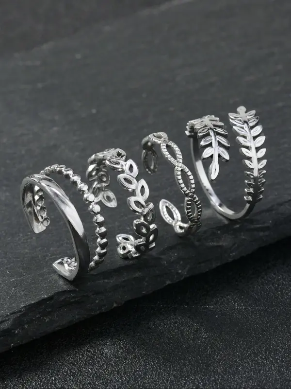 Punk Style Leaf Design Cuff Ring, Adjustable Open Ring, Fashion Accessories for Women & Men, Trendy All-match & Exquisite Jewelry for Birthday Gift 7